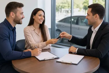 Profissional auxiliando no processo de transferência de veículo.