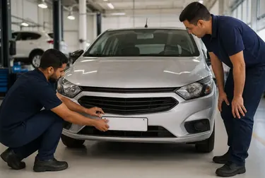 Profissional realizando o emplacamento de um veículo.